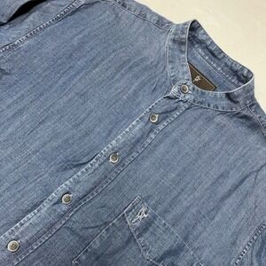 Celtic Ranchwear Shirt Men's M Blue Grandfather Banded Collar Tencel Chambray *‎